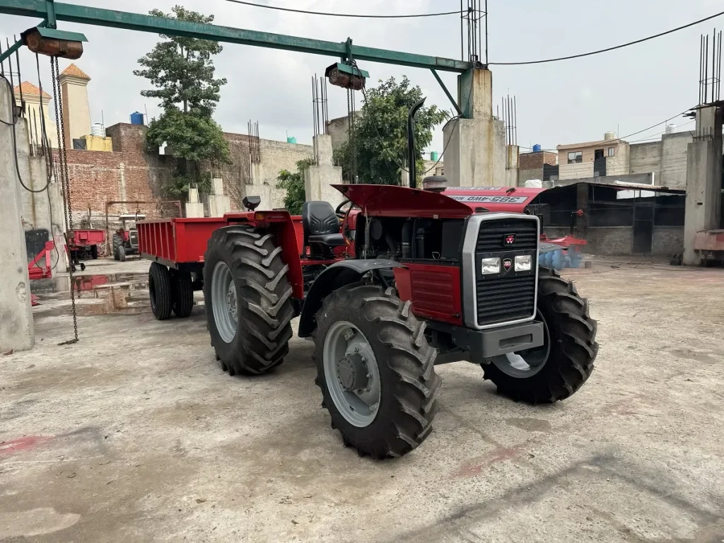 Massey Ferguson MF 385 4WD tractor with tipping trailer for South African farms