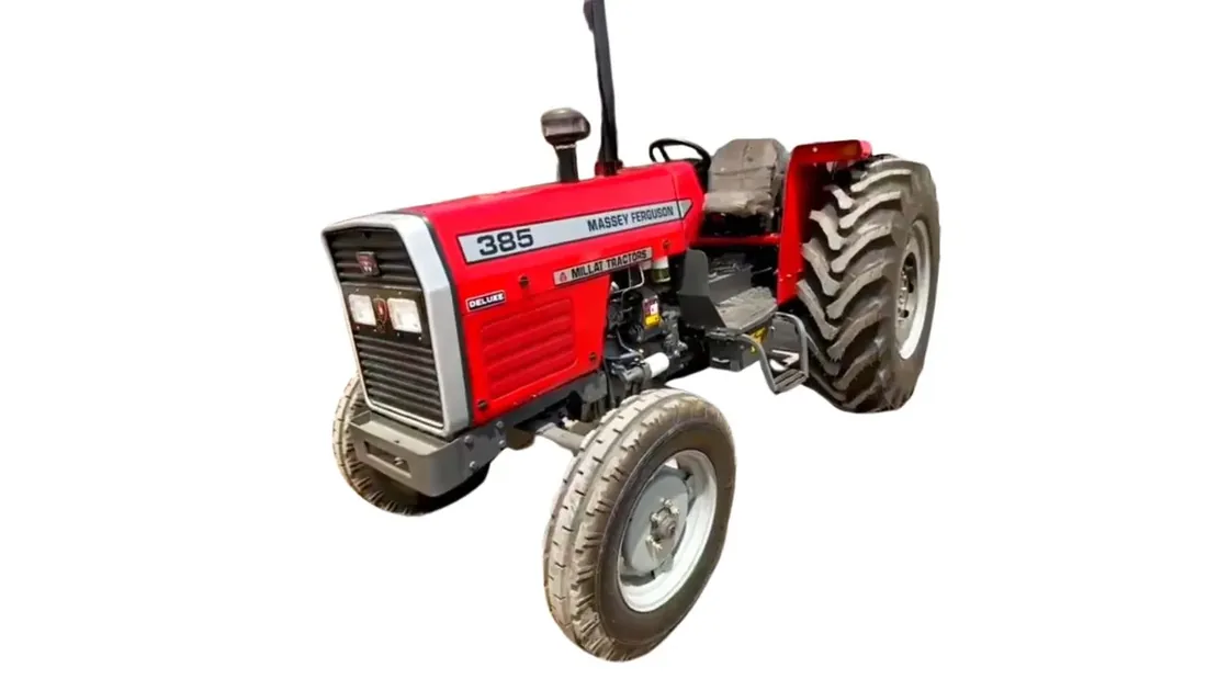 MF 385 2WD Deluxe tractor viewed from the front and side